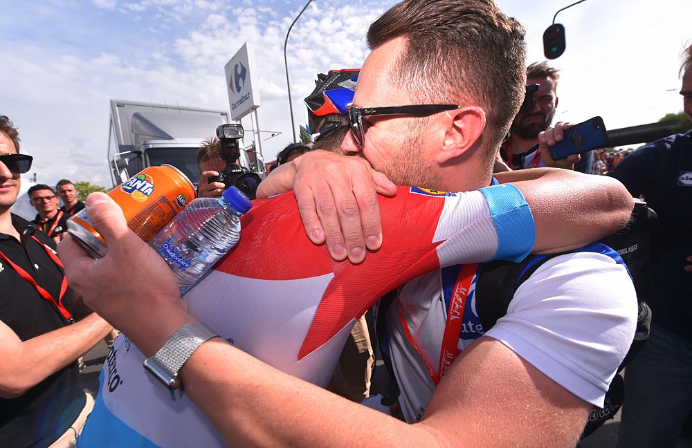 Bob Jungels celebrates winning Liege-Bastogne-Liege 2018