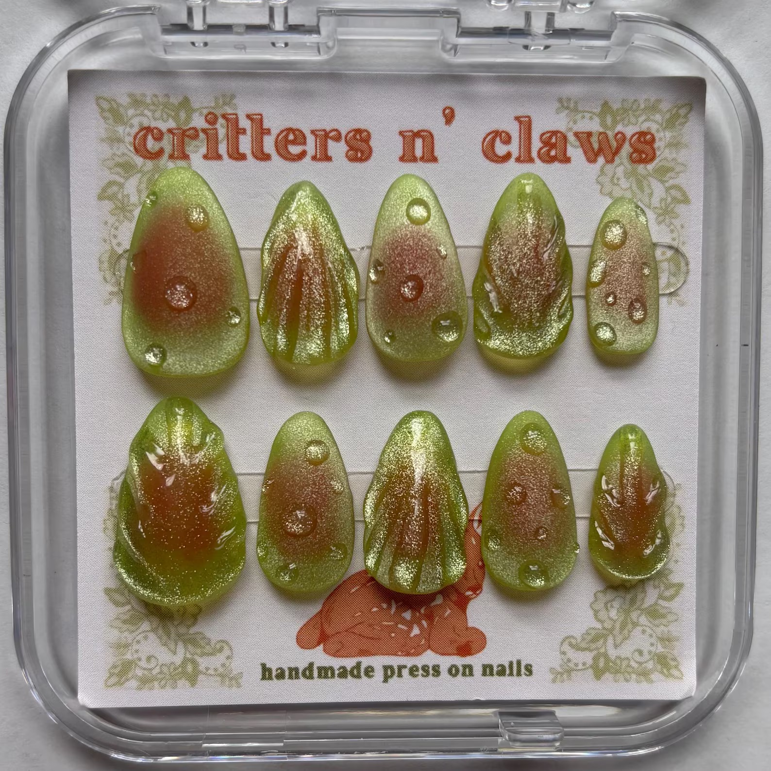 lime green chrome press on nails