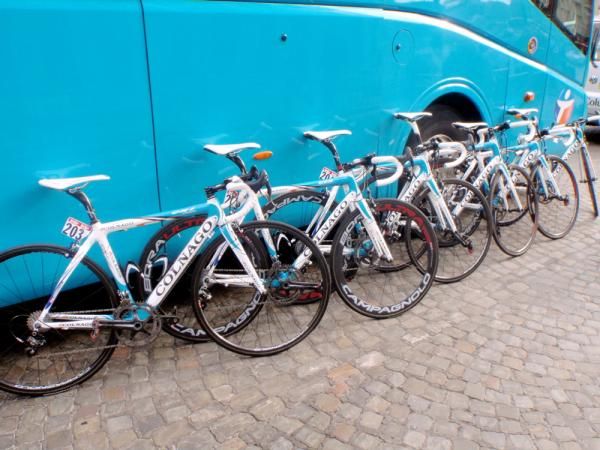Bbox Bouygues Telecom's Colnagos lined-up by the team bus