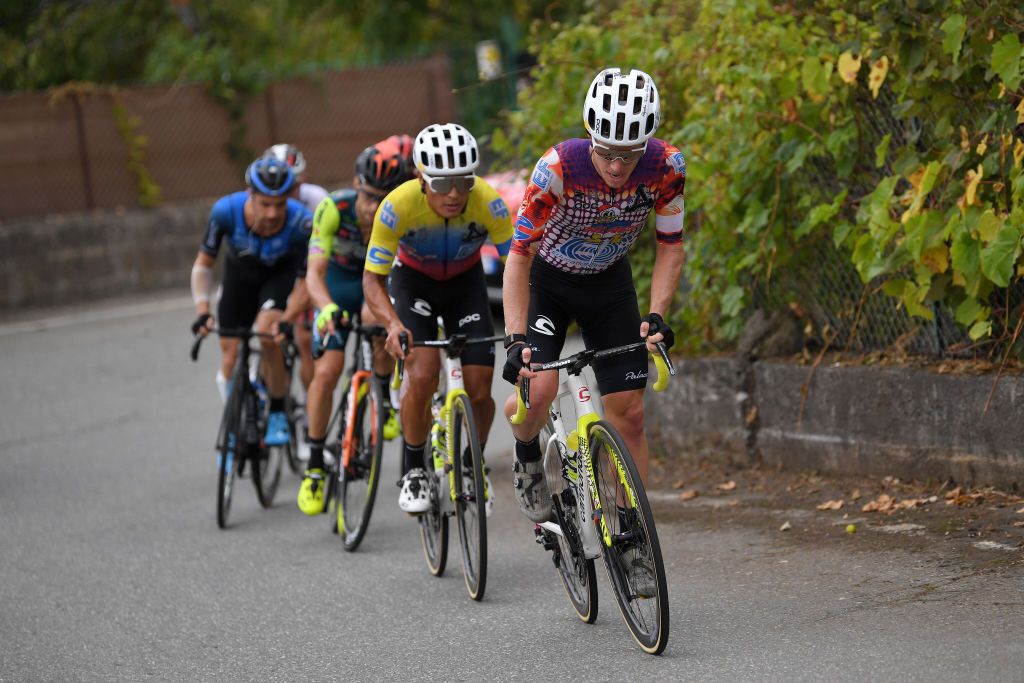 ETNALINGUAGLOSSA ITALY OCTOBER 05 Lawson Craddock of The United States and Team EF Pro Cycling Jonathan Caicedo Cepeda of Ecuador and Team EF Pro Cycling Giovanni Visconti of Italy and Team Vini Zabu KTM Victor Campenaerts of Belgium and NTT Pro Cycling Team Breakaway during the 103rd Giro dItalia 2020 Stage Three a 150km stage from Enna to Etna Linguaglossa Piano Provenzana 1793m girodiitalia Giro on October 05 2020 in Linguaglossa Italy Photo by Tim de WaeleGetty Images