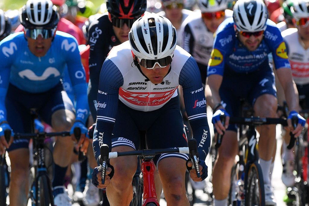 ERMUALDE LAUDIO SPAIN APRIL 07 Toms Skujins of Latvia and Team Trek Segafredo during the 60th ItzuliaVuelta Ciclista Pais Vasco 2021 Stage 3 a 1677km stage from Amurrio to Ermualde Laudio 481m itzulia ehitzulia on April 07 2021 in Ermualde Laudio Spain Photo by David RamosGetty Images