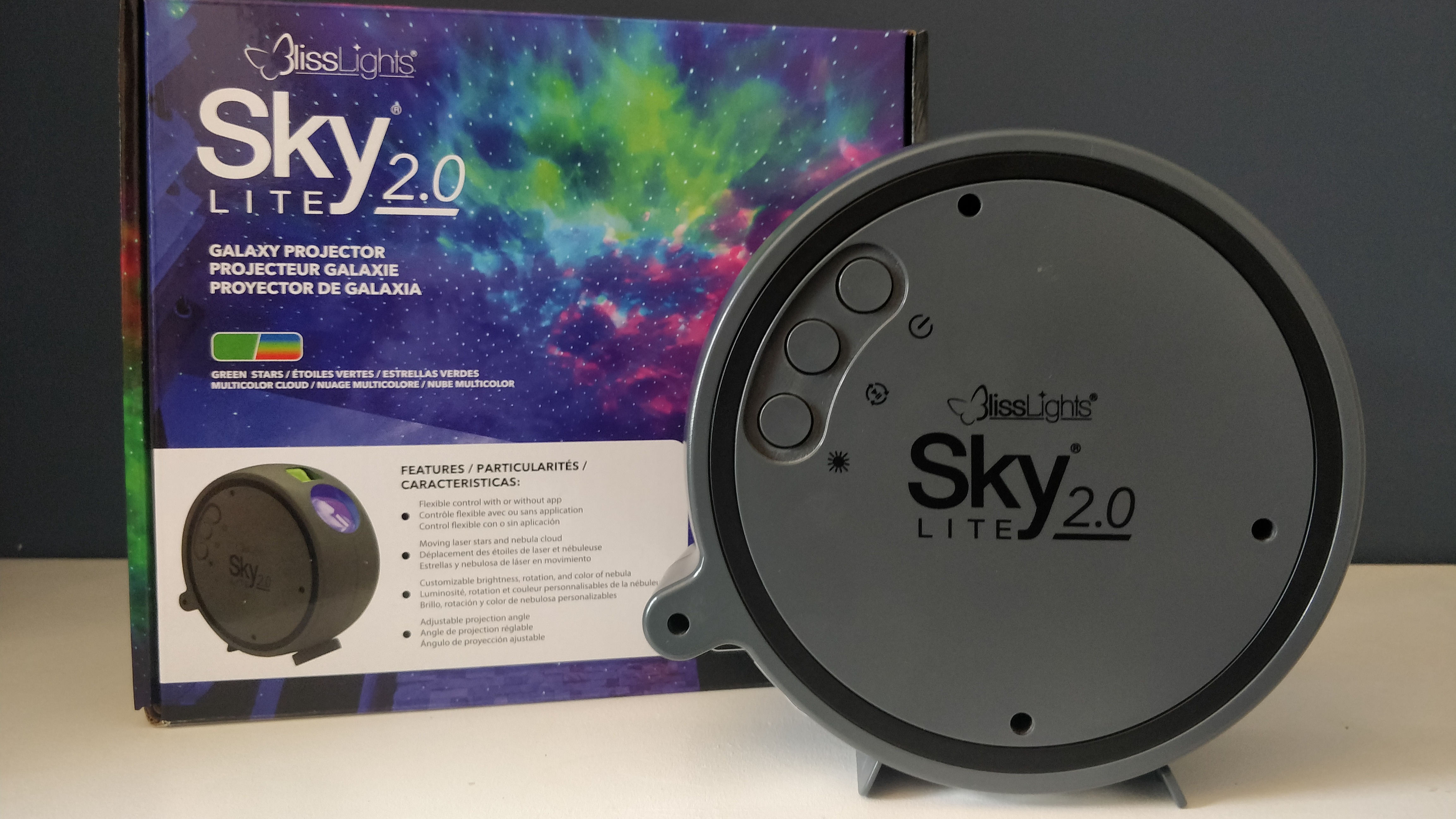 Sky Lite 2.0 product and box set on a white table
