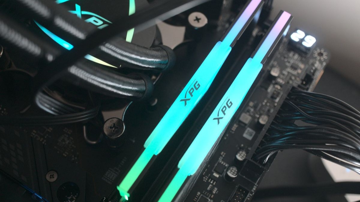 XPG RGB RAM inserted into a motherboard
