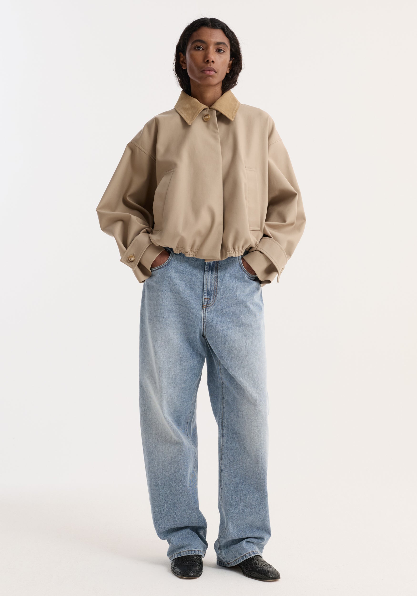 Suede Collar Blouson Jacket | Sand