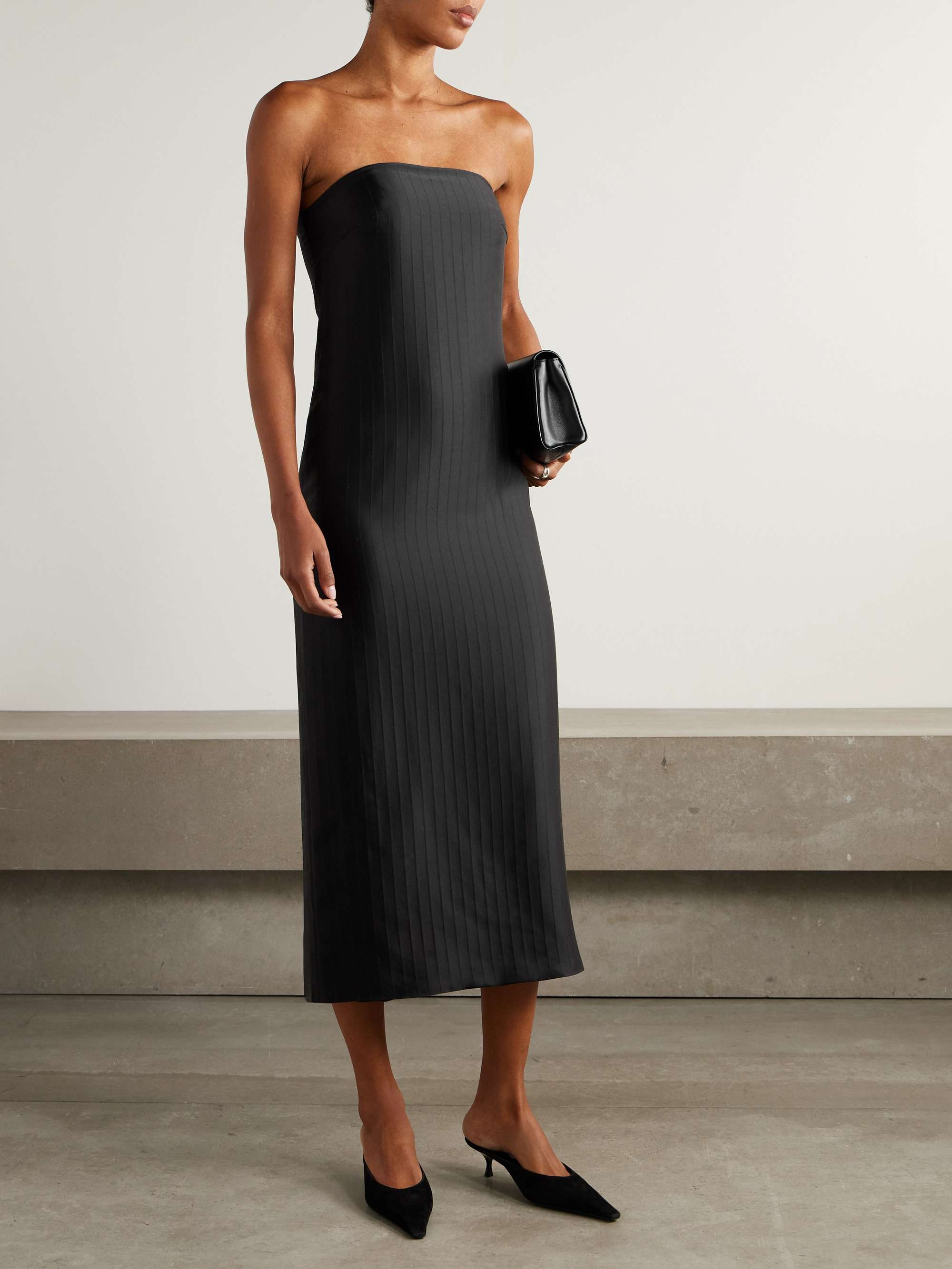 Giulia strapless paneled satin midi dress