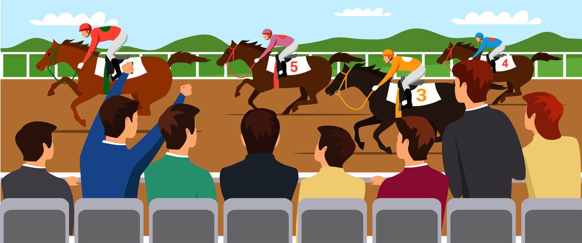 A cartoon depiction of the Kentucky Derby.