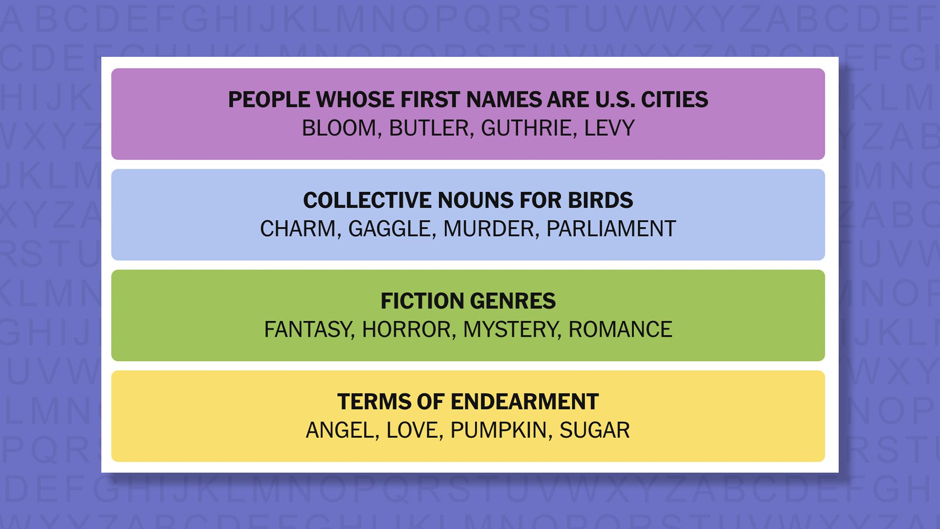 NYT Connections answers for game 872 on a purple background