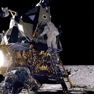 NASA's lunar module was used for six human landing missions on the moon in the 1960s and 1970s, including 1969's Apollo 12 (pictured). IT used propulsion to get astronauts down to the surface. A propulsion-only landing would reduce the amount of debris for a Martian mission, but requires a lot of propellant or a more efficient engine than what currently exists.
