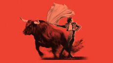 Javier Milei dressed as a matador, fighting a Spanish bull