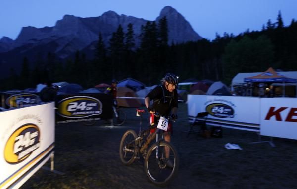 USA's Rob Robson, third 50-54 Men, coming into the end of a lap at dawn.