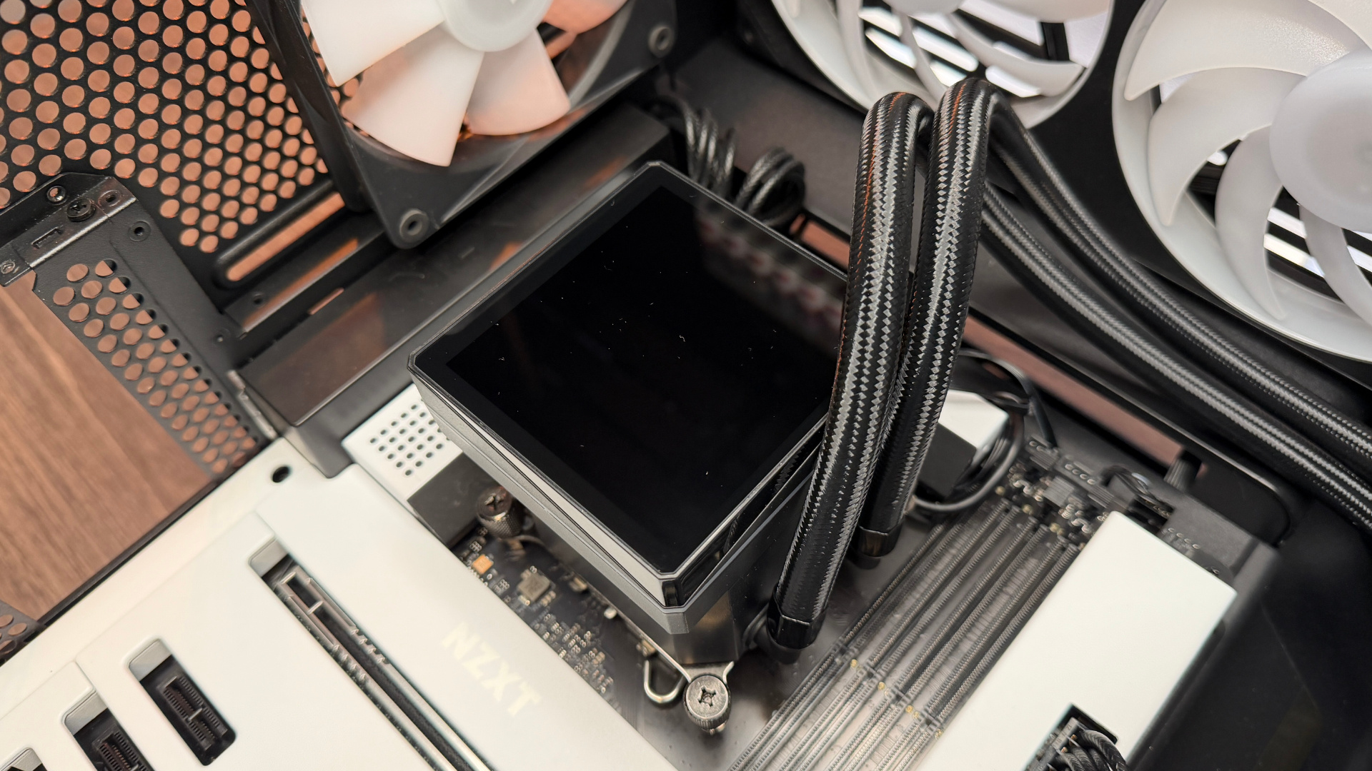 Thermaltake TH360 V3 Ultra ARGB Sync outside of a PC case with fans installed.