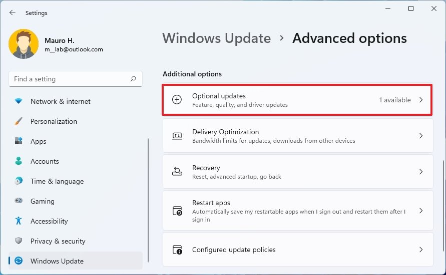 Open optional updates