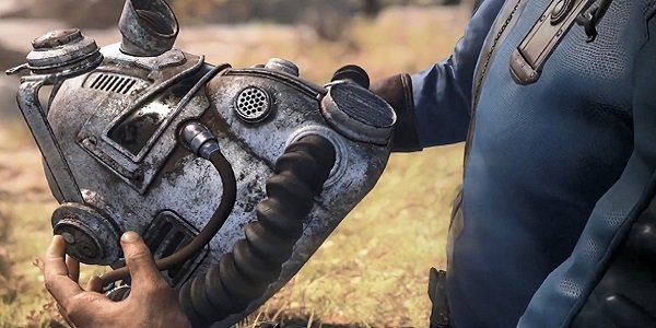 A Power Armor helmet in Fallout 76.