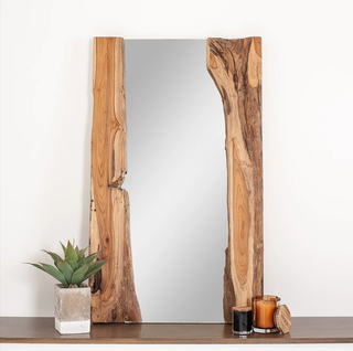 Rustic wood frame wall mirror.