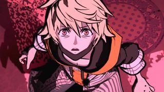 Rindo looking up at a red sky scared during one of the best games like Persona 5, NEO: The World Ends with You