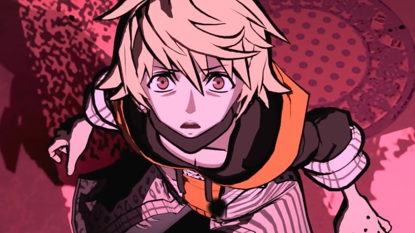 Rindo looking up at a red sky scared during one of the best games like Persona 5, NEO: The World Ends with You