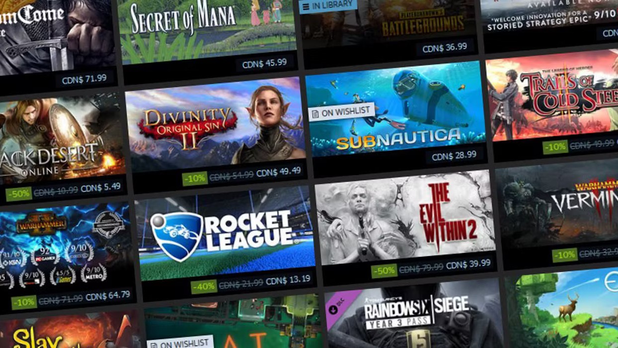 A collage of game discounts on Steam.