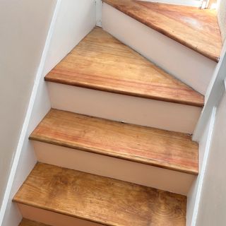 Paint-stripped wooden stairs
