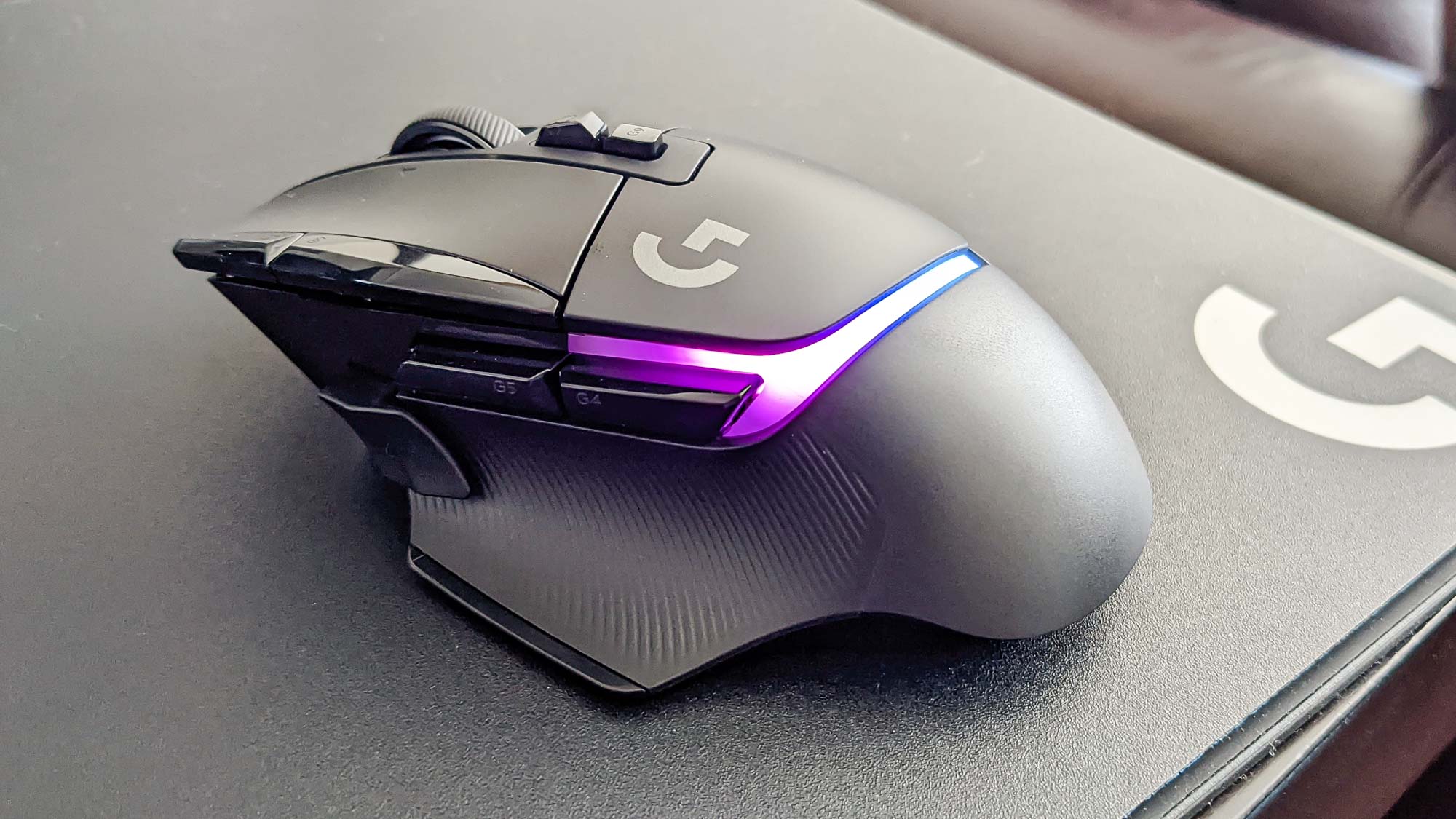 Logitech G502 X Lightspeed mouse on mousepad