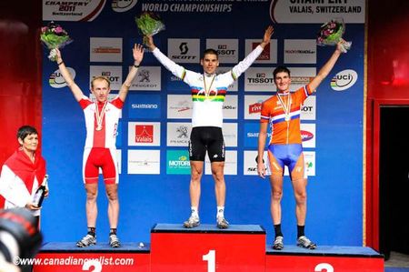 Under 23 men's cross country world championship podium: Marek Konwa, Thomas Litscher, Henk Jaap Moorlag
