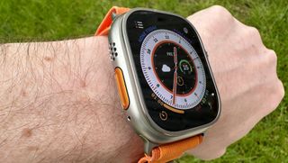 Apple Watch Ultra on the wrist showing the Action Button