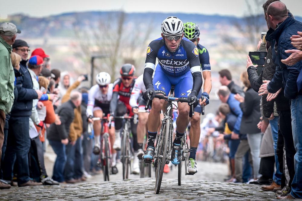 Fernando Gaviria of team Etixx - Quick-Step pedals through the Oude Kwaremont during the 71st edition of the 'Dwars Door Vlaanderen' cycling race