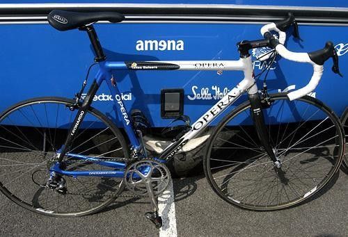 Illes Balears' Opera. A sister company of Pinarello, the Illes Balears Opera features specially shaped, Colnago-esque carbon fibre main tubes bonded to aluminum lugs with wishbone-style seat stays.