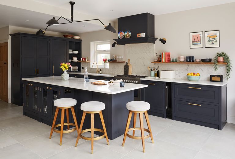 Dani Ellis home: navy blue Shaker-style kitchen