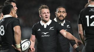 Sam Cane and Jordie Barrett of New Zealand deliver a team talk ahead of the crucial New Zealand vs Australia live streams 2024