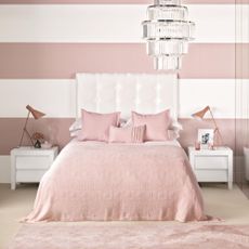 Nude pink Bedroom designed with a boutique hotel look