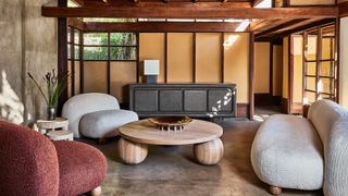 a modern living room designed by kelly wearstler