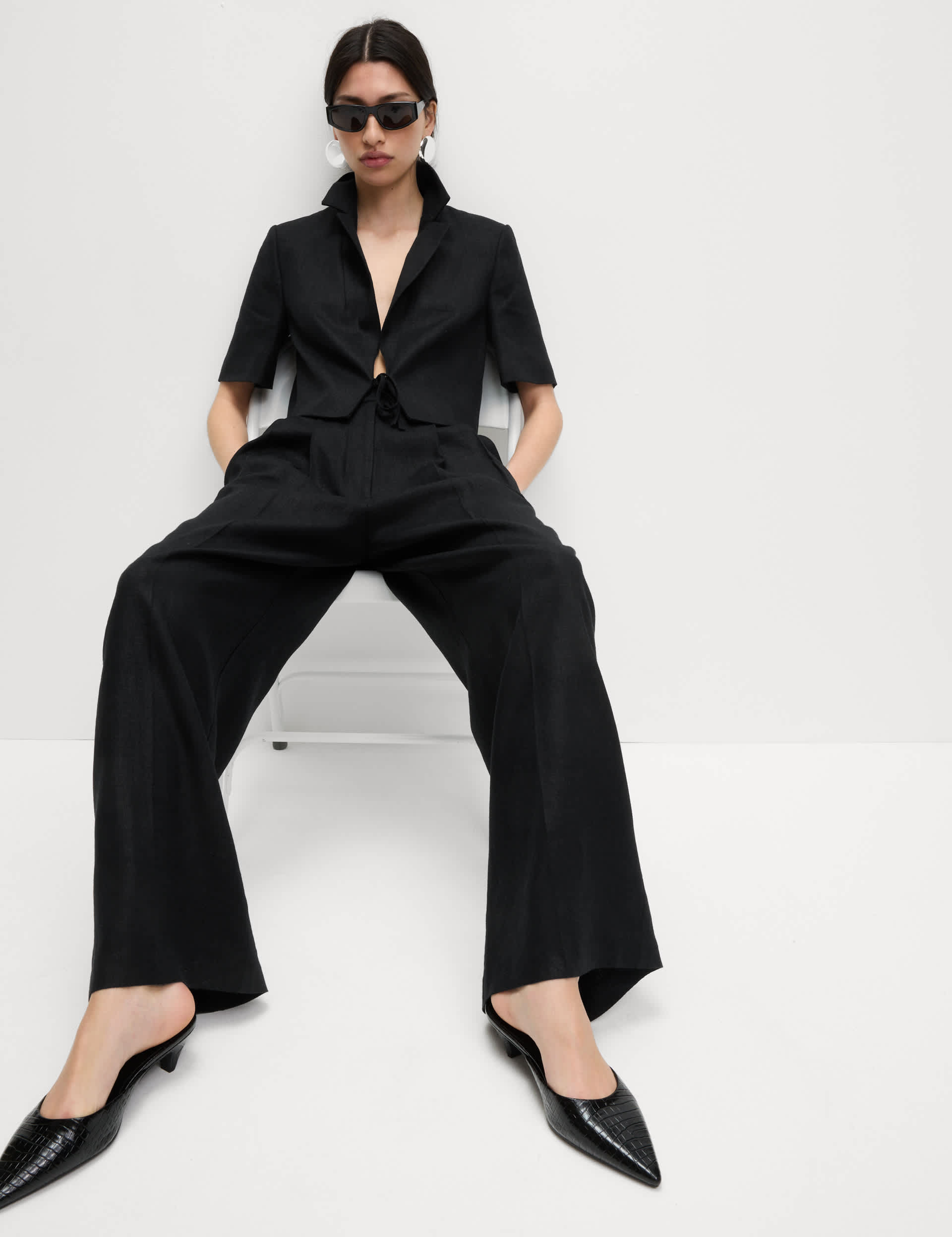 Linen Rich Twill Wide Leg Trousers