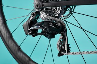 SRAM Force AXS groupset on a blue background