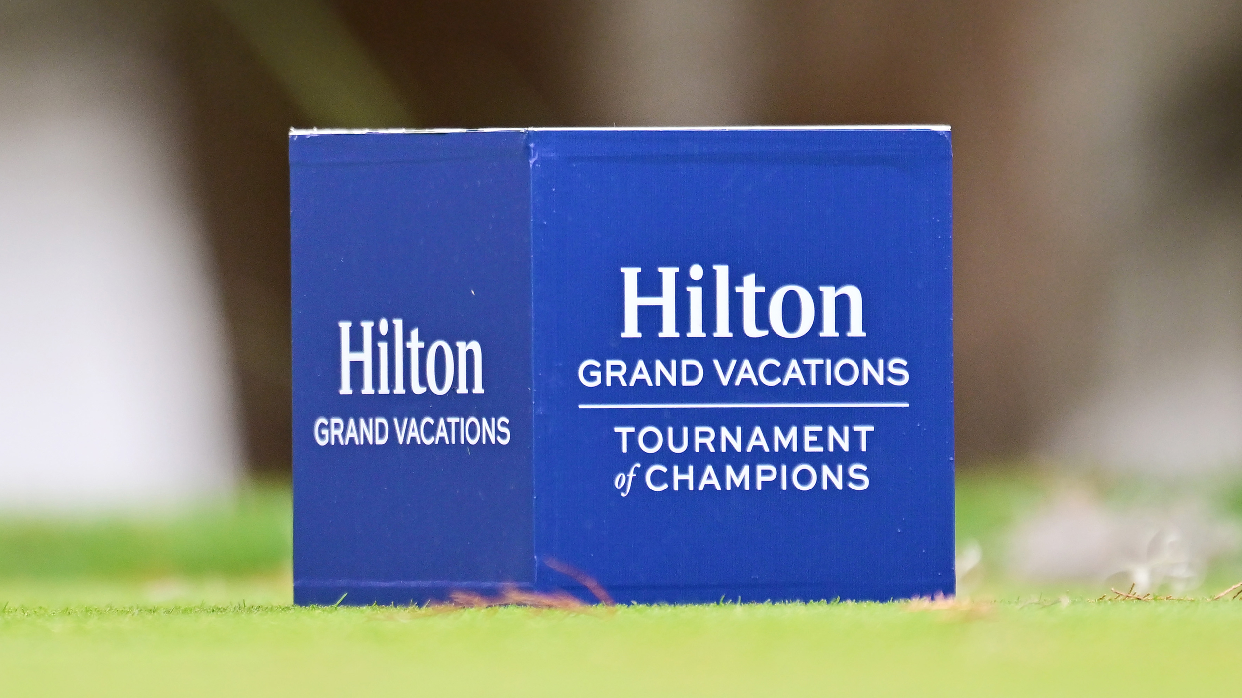 A Hilton Grand Vacations Tournament of Champions tee box marker