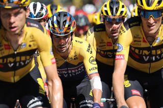 Team Jumbo rider Slovenias Primoz Roglic 2nd rides in the pack during the 8th stage of the 107th edition of the Tour de France cycling race 140 km between CazeressurGaronne and Loudenvielle on September 5 2020 Photo by KENZO TRIBOUILLARD AFP Photo by KENZO TRIBOUILLARDAFP via Getty Images