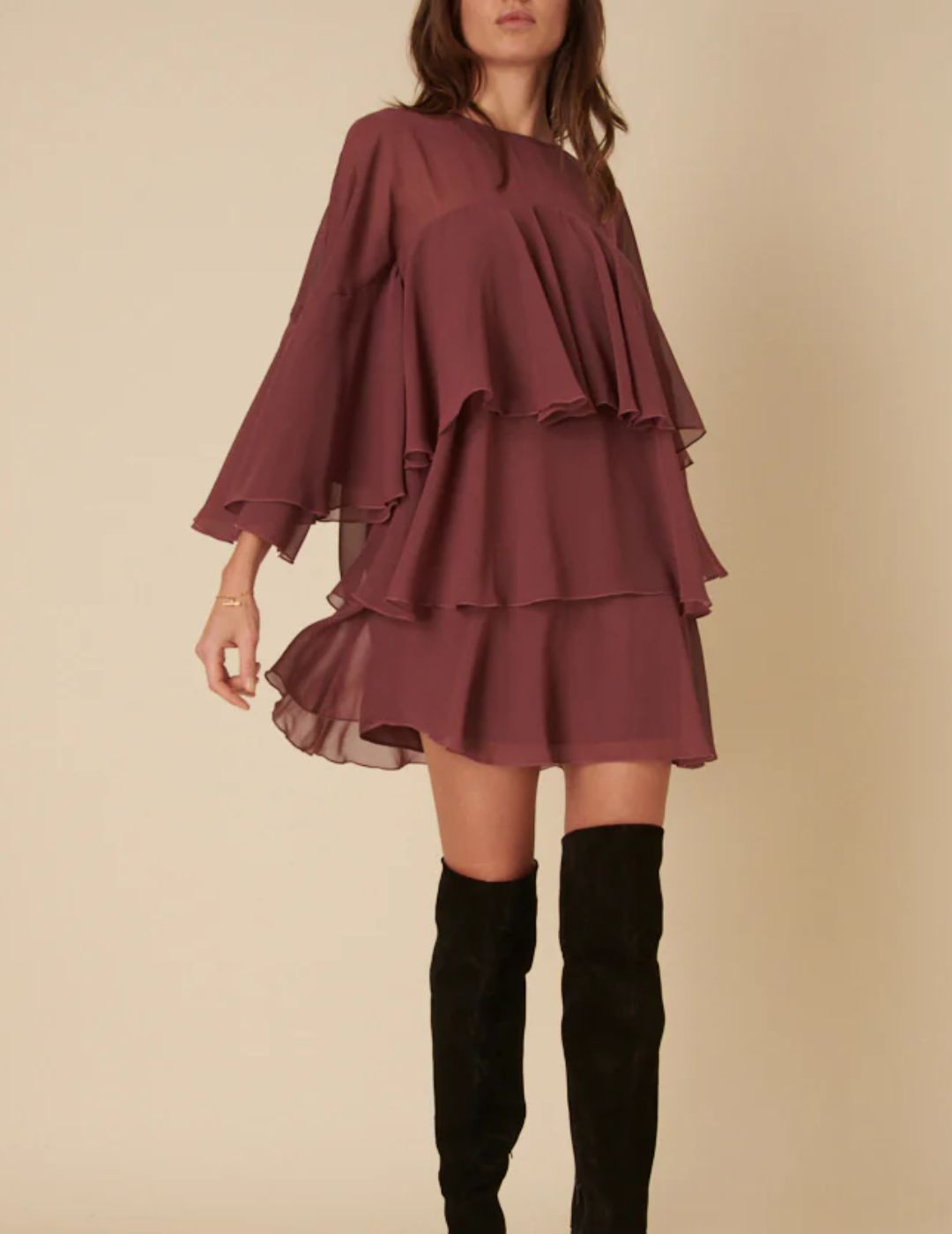 ruffled burgundy dress