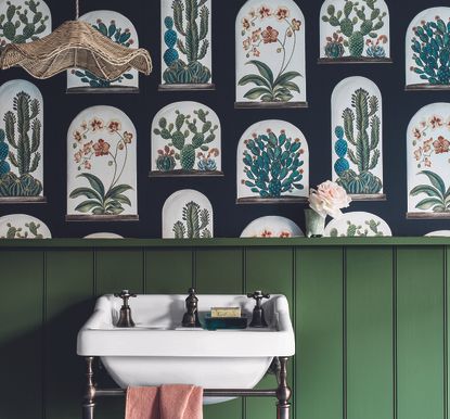 Powder room with large floral wallpaper - Eclectic - Cloakroom - St Louis -  by Joni Spear Interior Design | Houzz UK