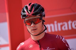 Ineos rider Chris Froome of England appears on the stage before the start of the first stage of the UAE Tour from the Pointe to Silicon Oasis in Dubai on February 23 2020 Photo by Giuseppe CACACE AFP Photo by GIUSEPPE CACACEAFP via Getty Images