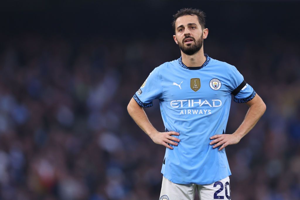 Bernardo Silva of Manchester City during the Premier League match between Manchester City FC and Arsenal FC at Etihad Stadium on September 22, 2024 in Manchester, England.