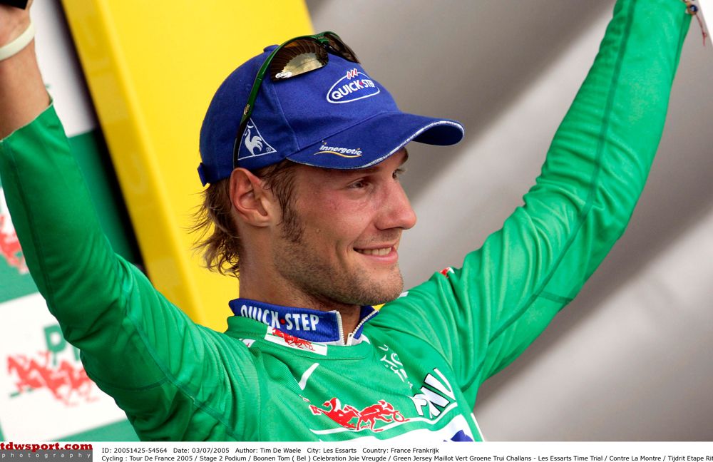 Boonen wears the green jersey during the 2005 Tour de France