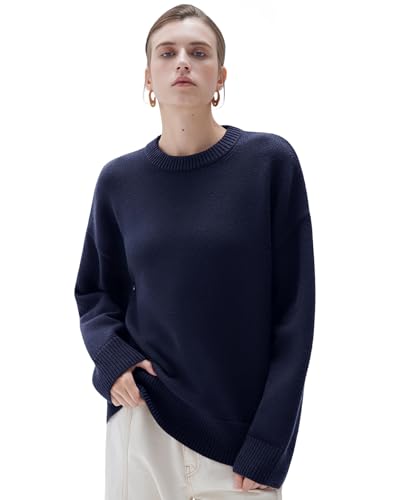 Suuksess Women Cashmere Oversized Sweaters Long Sleeve Pullover Tops Fall Outfits Crew Neck Jumpers (navy Blue,m)