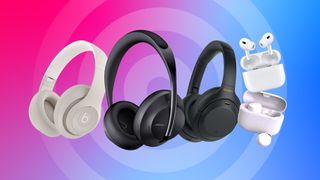Sony, Beats, Bose, Apple and JLab headphones and earbuds on a collage