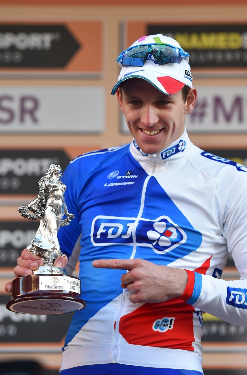 Arnaud D&eacute;mare with his winners trophy