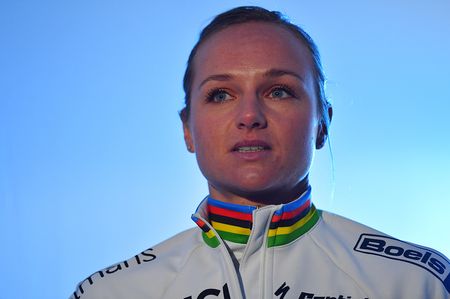 World champion Chantal Blaak lines up at the start of Omloop Het Nieuwsblad