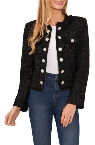 Rhinestone Button Tweed Jacket