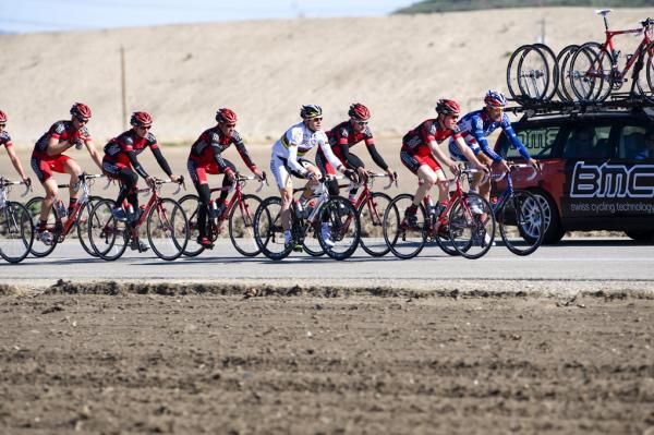 George Hincapie and Cadel Evans stand out in their one off jerseys during the training ride.