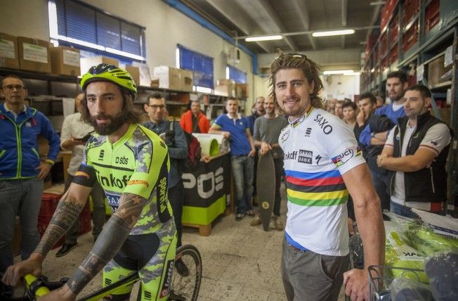 Sagan alongside Vittorio Brumotti at Sportful HQ