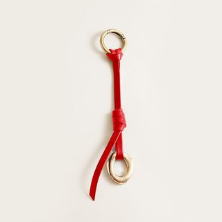 Leather & Pebble Bag Charm - Red