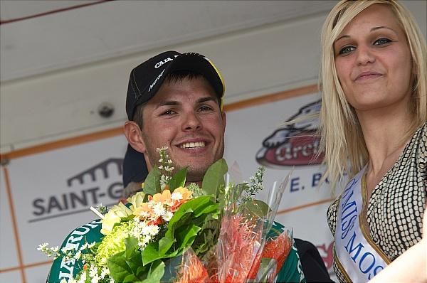 Stage 2 winner Francesco Lasca (Caja Rural) on the podium.
