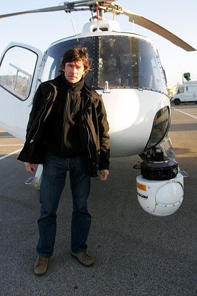 Bugno in front of the RAI helicopter.